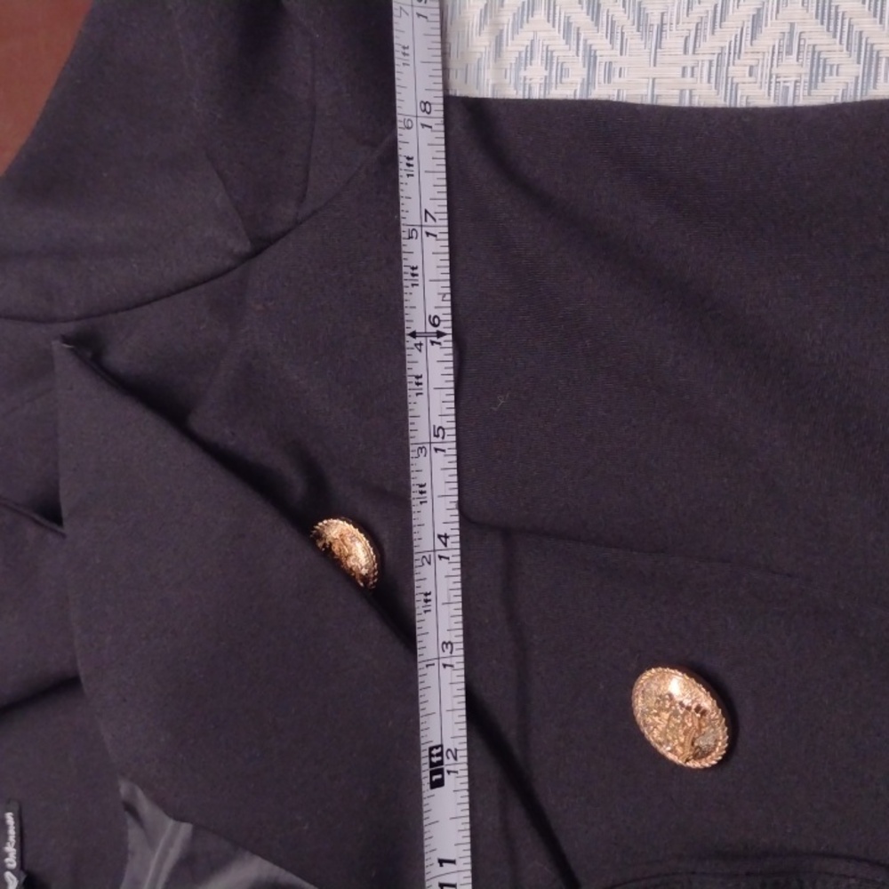 Attitude Unknown Chic Black Double-Breasted Blazer with Gold Accents - Picture 15 of 16